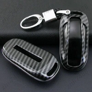 Carbon Fiber Flip Remote Car Key Fob Case Cover Chain For Tesla Model X 2016-20 - Bild 1 von 7