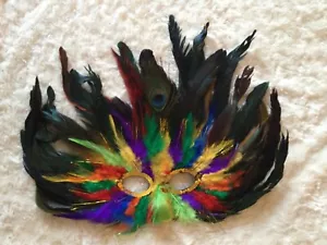 Multicolored Peacock Feather Carnival Masquerade New Orleans Mardi Gras Mask - Picture 1 of 1