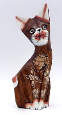 Wooden Egg Shell CAT Statue Hand Painted Hand Carved Bali Home Decor 15,5 cm