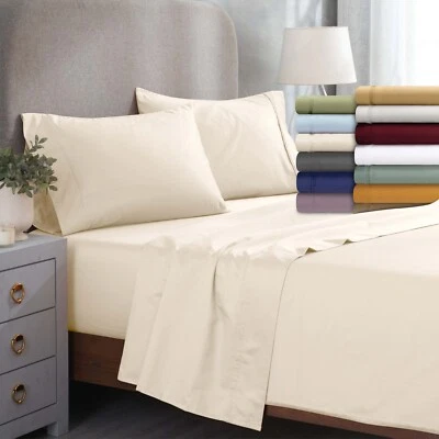 1200 Thread Count 100% Egyptian Cotton Luxury Solid Bed Sheet Set - Image 1 of 3