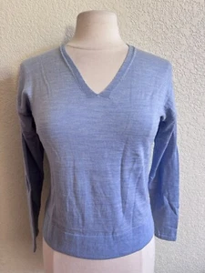 BANANA REPUBLIC Women’s Merino Wool V Neck Sweater Sz S Blue Cozy - Picture 1 of 8