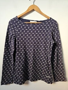 Weird Fish Linen Blend Retro Print Blouse Top Blue Size 8 - Picture 1 of 6