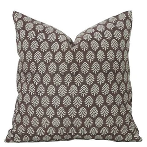 Handloom Art Block Print Thick Linen 22X22 Throw Pillow Case Cushion Cover fo... - Picture 1 of 8