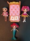 Lalaloopsy Mini 3 Dolls 3" & 1 Bed Lot Of 4 Pieces See Notes