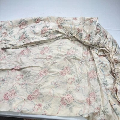 复古史蒂文斯合身床单大号粉色花卉丝带混纺 y2k 90 年代 80 年代 — 第 1/4 张图片