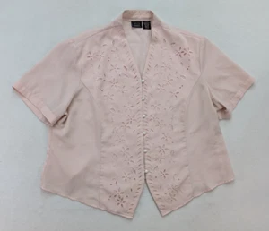 Laura Scott Women's Top Blouse Size 24W Pink Short Sleeve Eyelet Button-Up - Picture 1 of 19