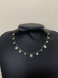 PILGRIM Danish Design Collar Length Green Enamel Flower Crystal Necklace