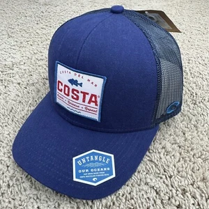 Costa Del Mar Hat Topwater Navy Snapback White Square Patch Logo Mesh Back Cap - Picture 1 of 8