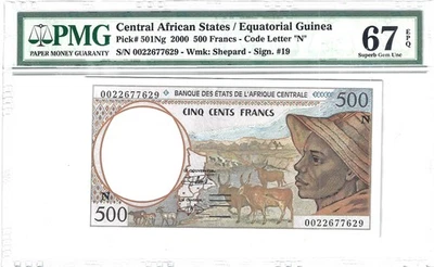P-501Ng 2000 500 Francs, Central African States-Equatorial Guinea PMG 67 SUPERB! - Image 1 of 2