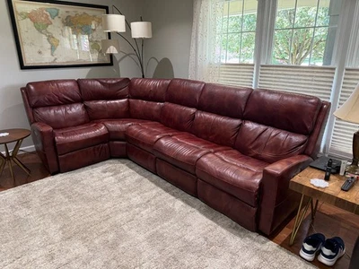 Sofá usado de 5 piezas de cuero de grano superior de acero flexible con 3 reclinables eléctricos y reposacabezas Foto 1 de 4