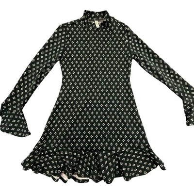 BeBop Women's Size Medium Green Mock Neck Bell Sleeve Floral A-Line Dress - NEW - Image 1 of 4