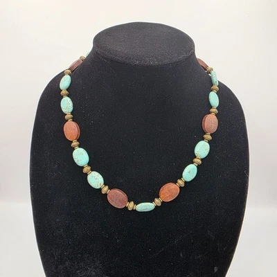 Mujer Turquesa Marrón Cuentas Madera Piedra Tono Dorado Cadena Playa Bohemia 22" Foto 1 de 4