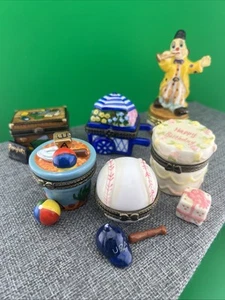 Vintage Porcelain Hinged Trinket Box Mixed Lot of 6 Baseball Beach Birthday - Picture 1 of 12