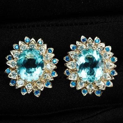 Impresionantes pendientes de oro rosa de plata de ley 925 ovalados aguamarina azul cielo de 6,02 quilates Foto 1 de 4