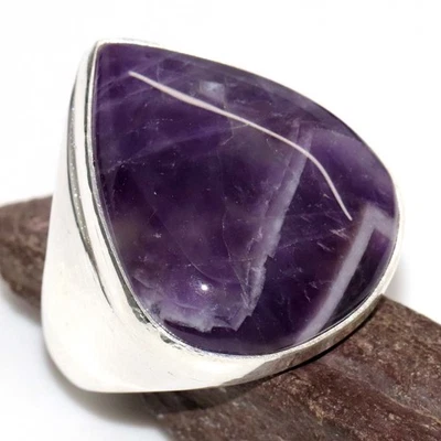 Man's Chevron Amethyst 925 Silver Plated Gemstone Handmade Ring US 9.5 GW - Image 1 of 3