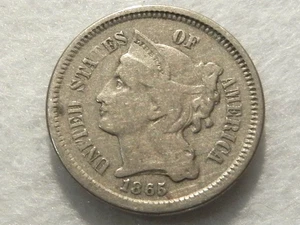 1865 nickel three cent piece coin - Picture 1 of 2