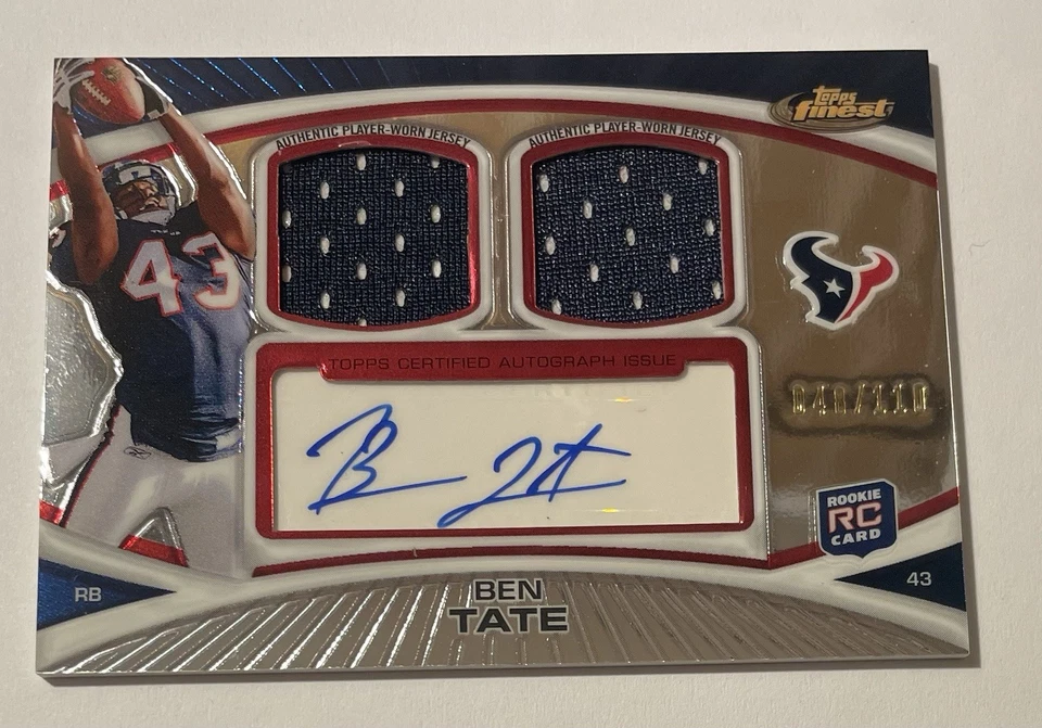 2010 Topps Finest Dual Rookie Jersey Autograph #FADR-BT Ben Tate Rc Auto /110 - Image 1 of 2