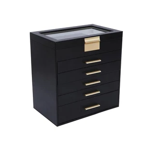 Joyero para Mujer, Negro 6 Capas Grande Organizador de Joyas con Tapa de Vidrio para... - Imagen 1 de 7