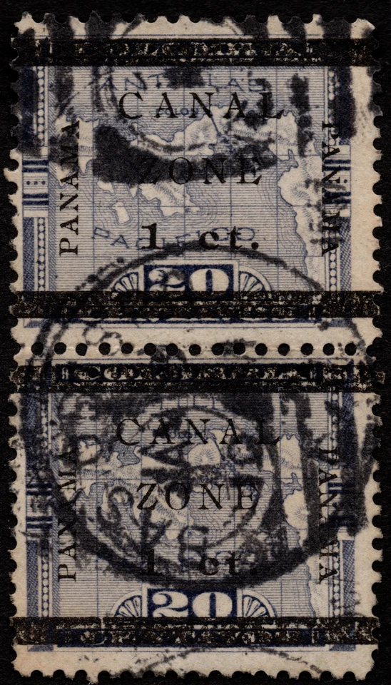 Par de estampillas de Canal Zone Scott # 16b usadas con Bullseye Bas Obispo Duplex Town cancelar Foto 1 de 1