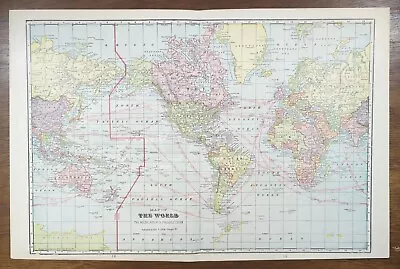 Vintage 1904 WORLD Map 22 X14  ~ Old Antique Original NORTH AMERICA AFRICA ASIA • 33$