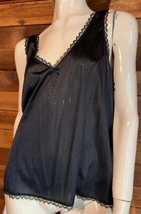 VINTAGE CINEMA ETOILE BLACK SIZE 44 NYLON CAMISOLE #14309 - Picture 1 of 5