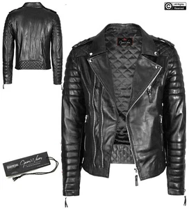 Chaqueta de Cuero Negro Unisex para Hombres y Mujeres Café Racer Motociclista Cuero Genuino - Imagen 1 de 11