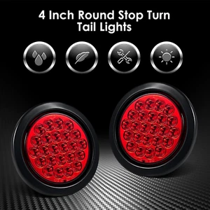 2X 4"inch Round LED Truck Trailer Stop Turn Tail Brake Lights Waterproof 48-LED - Picture 1 of 13