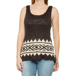DYLAN Womens size M Black/Beige Knit Sleeveless Navajo Print Side-Tie Top Blouse - Picture 1 of 3