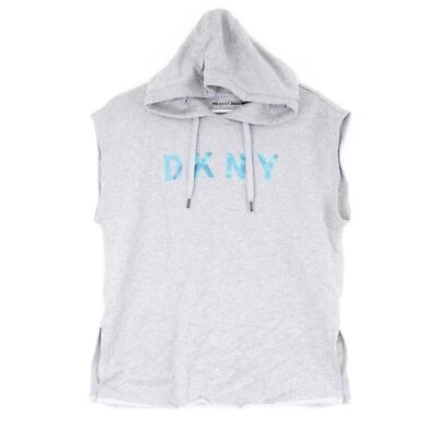 Moletom com capuz feminino DKNY Sport camaleão sem mangas, pequeno, cinza - Imagem 1 de 3