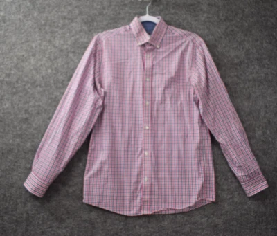 IZOD Shirt Medium Slim Fit Pink Blue Plaid Button Down Pocket Long Sleeve Cotton - Image 1 of 4