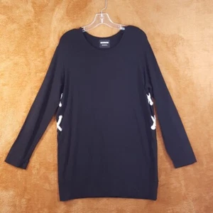 MONROW MOMMY Sweater Womens Maternity Large Black Pullover Tunic Lace Up Knit - Picture 1 of 8