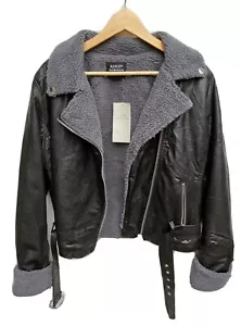 ASHLEY By 26 INTERNATIONAL Black Faux Leather Fleecy Biker Jacket Size 12 BNWT's - Picture 1 of 9