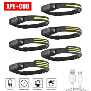 COB LED Motion Sensor 230° Headlamp USB Rechargeable Headlight Torch Flashlight - Picture 1 of 15