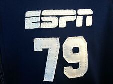 ESPN Warm-Up Track Jacket MEDIUM Navy Blue w/ White Stripes #79 SEWN Full Zip