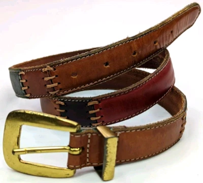 Fossil Leather Multicolor Patchwork Belt Boho Gold Buckle Hardware, Women LRG - Imagem 1 de 4