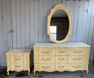 Henry Link French Provincial dresser w/mirror, night table, desk with hutch