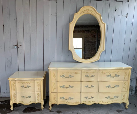 Henry Link French Provincial dresser w/mirror, night table, desk with hutch Cover