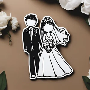 3x1.5” Silhouette Wedding Couple sticker ON SALE! Card Making Generic Faceless - Picture 1 of 1