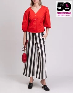 RRP€430 TORY BURCH Button-Up Top US12 UK16 IT48 2XL Red Y-Neck - Picture 1 of 8