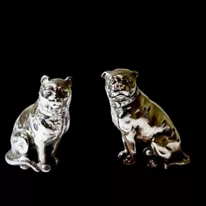 Victorian Sterling Silver Pair Cat and Dog Peppers London 1874 E H Stockwell - Picture 1 of 12