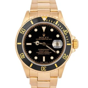 MINT Rolex Submariner 18K Yellow Gold REHAUT Black 40mm Date Watch 16618 Watch - Picture 1 of 10