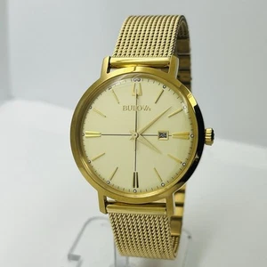 Bulova Aerojet Herren Gold Champagner Zifferblatt Stahl Mesh Band 35mm Uhr 97M115 - Bild 1 von 8