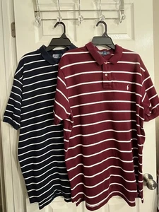 Polo Ralph Lauren XXL Striped Polo Shirts Lot of 2 Burgundy Navy Cotton Mens - Picture 1 of 12