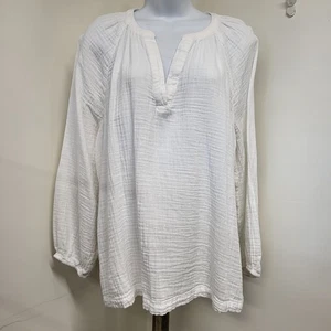 Blusa antigua azul marino para mujer talla XL blanca tela arrugada gasa cuello en V dividido campesino.  - Imagen 1 de 14
