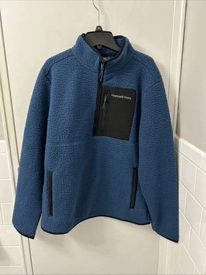 Vineyard Vines Sherpa Fleece Mens Small Blue Quarter Zip Pullover Jacket NWT - Image 1 of 4