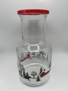 Caraffa vintage KIG vetro 52 oz con coperchio scena natalizia invernale slitta giro - Foto 1 di 5