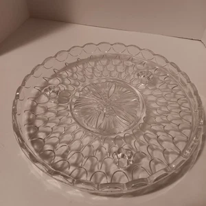 Vintage Glass Cake Plate, Fish Scale Pattern, RARE, Used - Picture 1 of 19