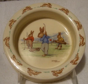 Royal Doulton Bunnykins 1930's Bowl Bunnies Playing Golf Signed Barbara Vernon - Picture 1 of 16