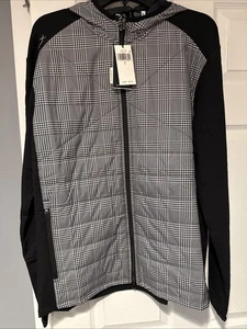 RLX Ralph Lauren Golf Jacket Mens Large Black Houndstooth Hooded Full Zip Hybrid - Picture 1 of 10