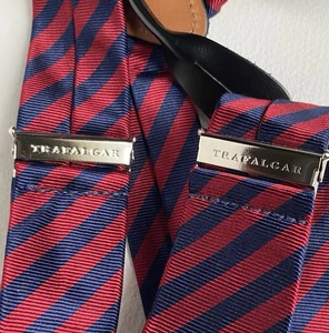 Trafalgar Silk Blue Red Stripe Leather Suspenders Black Button - Picture 1 of 8